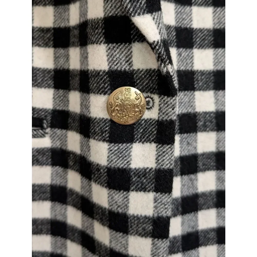 J. Crew Wool-blend one-button blazer Buffalo Check Style BB394 Sz 00 Ivory Black